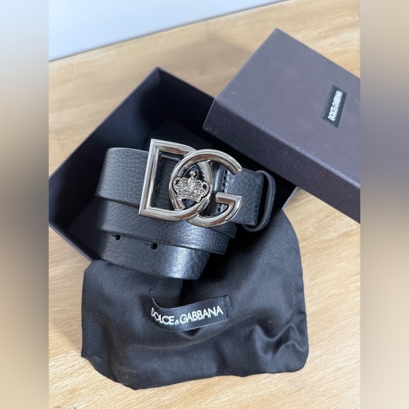 DOLCE & GABBANA TUMBLED LEATHER BELT WITH DG CROSSED LOGO - Picture 1 of 6